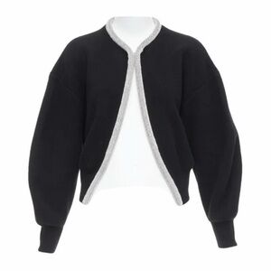 ALEXANDER WANG black wool cashmere blend crystal cord cropped cardigan S